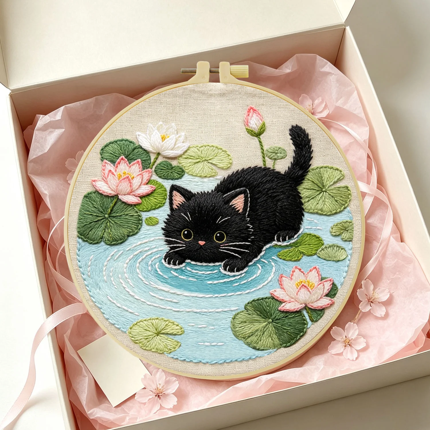 Swimming Black Cat1set Diy Embroidery Kit For Beginner Embroide Starter Kit Cross Stitch Art For Gift Needlework Craft 1set Diy