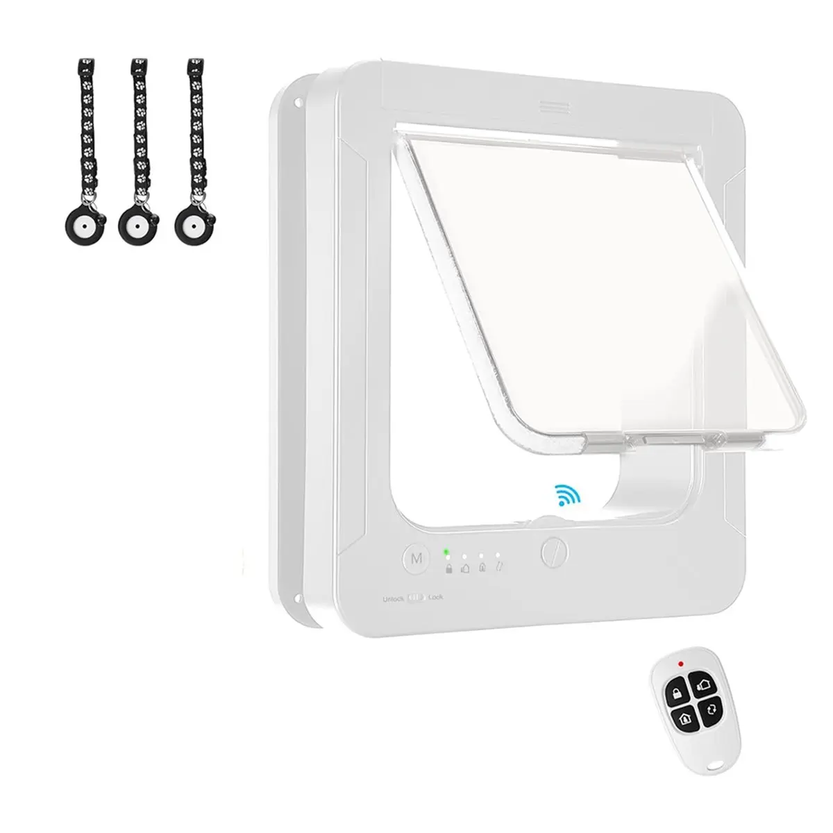 B21B Smart Cat Door with 3 Collar Sensor, RFID Cat Door Collar Activated with Remote Control, 4 Way Locking White