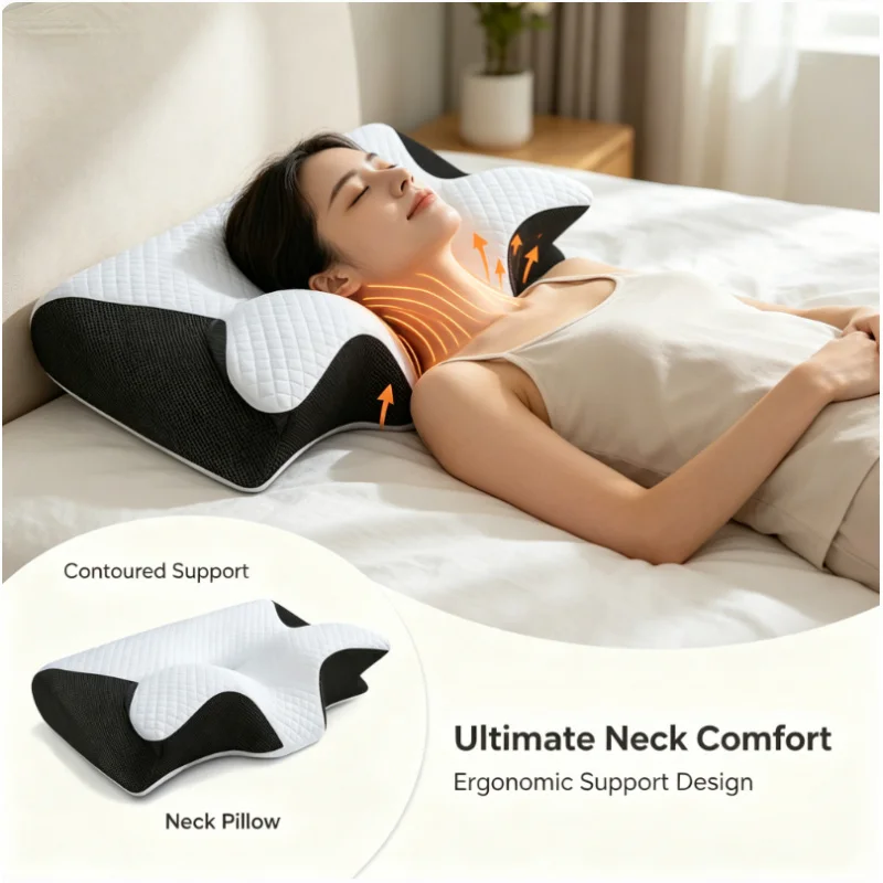 

Cervical Pillow for Neck Pain Relief Breathable Memory Foam Orthopedic Support for Side Back Stomach Sleepers