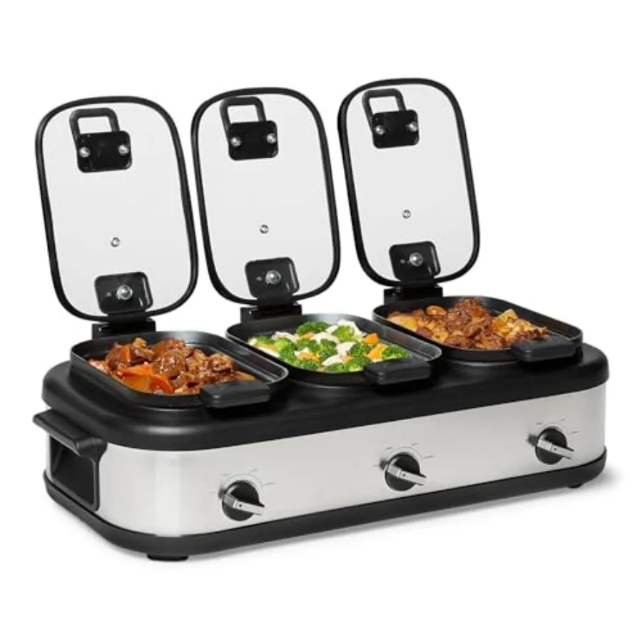 

Triple Slow Cooker with Ceramic Non-Stick Coating and Temperature Controls 3 x 2.5 Quarts Stainless Steel