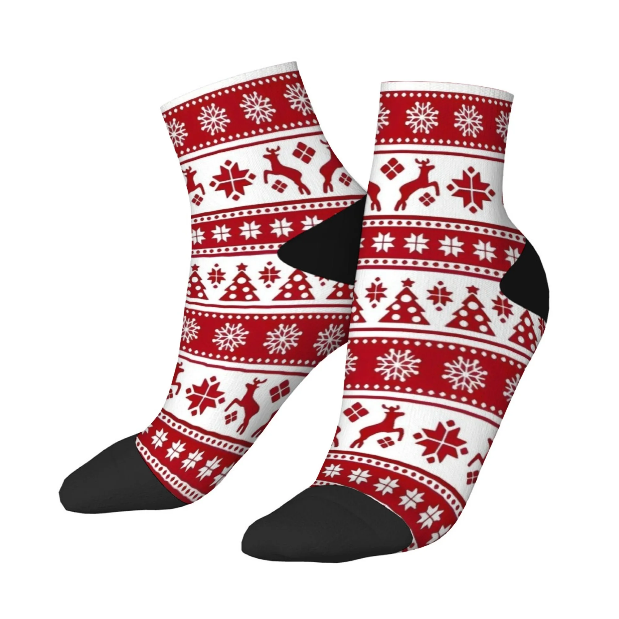 Rote Elch-Weihnachtsstil, kurze Socken, Polyester-Mischung, bequeme Freizeitsocken für Damen und Herren, Unisex, weich, atmungsaktiv, leicht