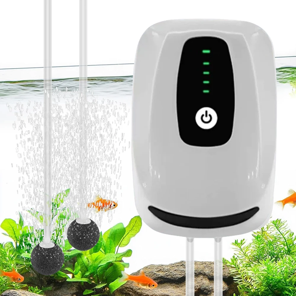 Aquarium-Luftpumpe, wiederaufladbare USB-Sauerstoffpumpe, Fischbecken-Bubbler, leiser Betrieb, automatischer Start für drinnen und draußen