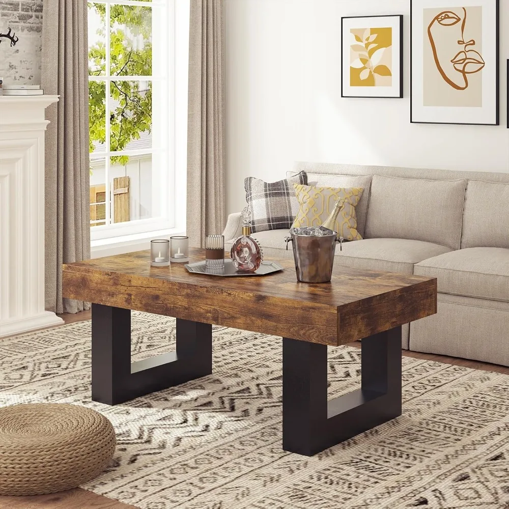 

Rectangle Coffee Table For Living Room, 41.34” Long Living Room Table With Sturdy Wooden Legs, Mid Century Modern Center Table F