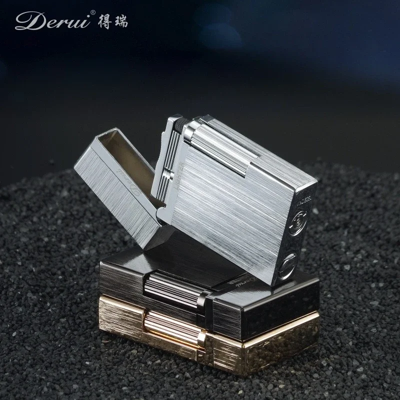 DERUI New Loud Click Butane Lighter with Flint Wheel & Side Ignition, Luxury Metal Gift Box for Men Cigar Smokers