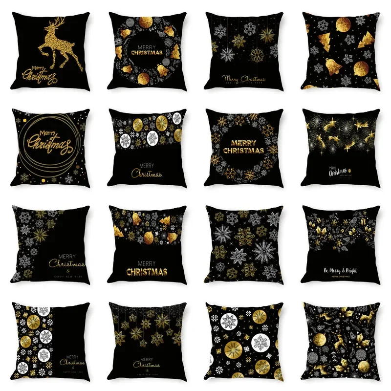 Amazon Christmas pillow cover black gold print cushion holiday decoration sofa cushion bed large backrest