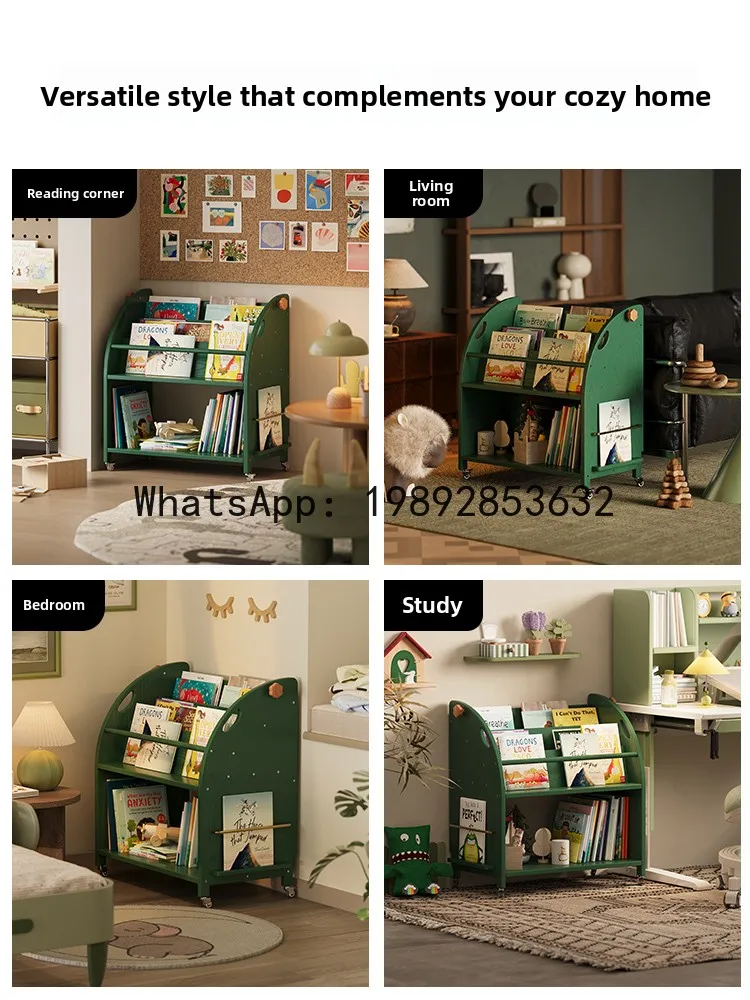 zz Solid Wood Bookshelf Movable Multi-layer Storage Home Living Room Reading Picture Book Display Rack
