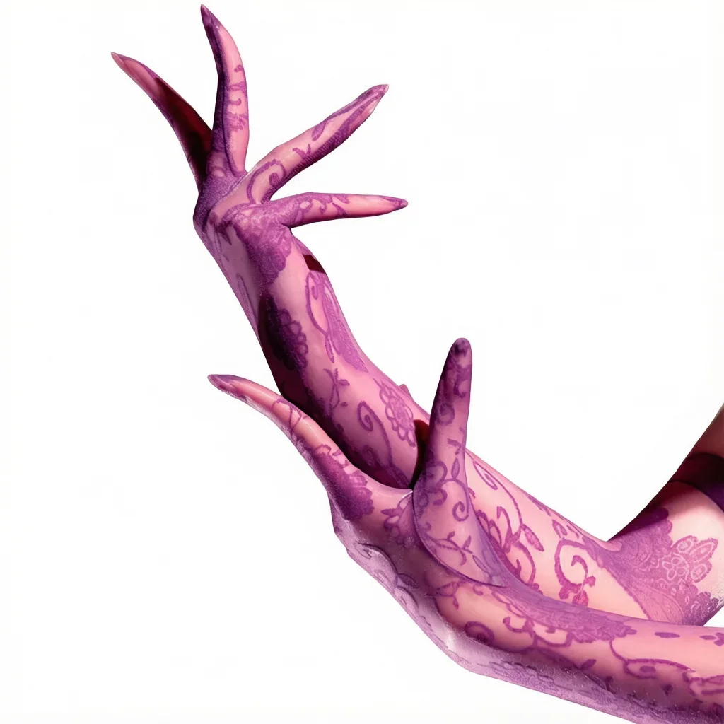Fashion Lace Long GLove Oil Shiny Sheer Five Finger Gloves Lace Printing Split Finger Gloves Party Nightclub Woman Maid Gloves