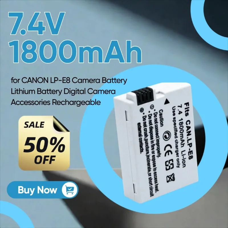 

7.4V 1800mAh Suitable for CANON LP-E8 Camera Battery Lithium Battery Digital Camera Accessories Rechargeable