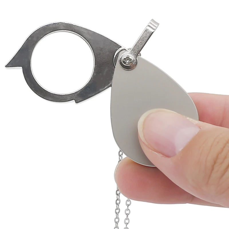 10X Metal Necklace Magnifying Glass Diameter 30mm Jewelry Magnifier Dustproof Foldable Portable Jewelry Loupe Diamond Jade