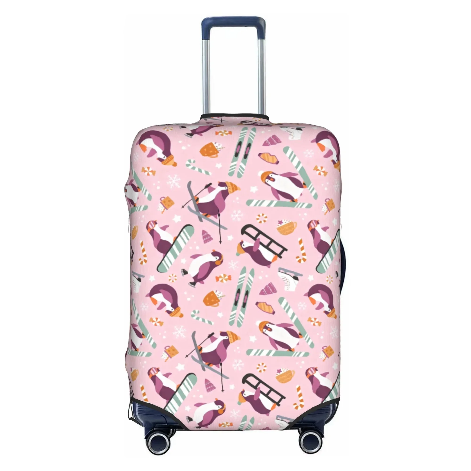 Cute Skiing Penguin Snowflake Print Luggage Cover Elastic Suitcase Protector Dustproof Anti Scratch Travel