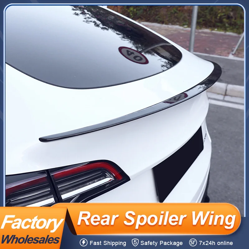 

For Tesla Model Y 2019 20 21 22 23 24 ABS Black Carbon Color Rear Trunk Lid Car Spoiler Ducktail Wing P Style Exterior Parts