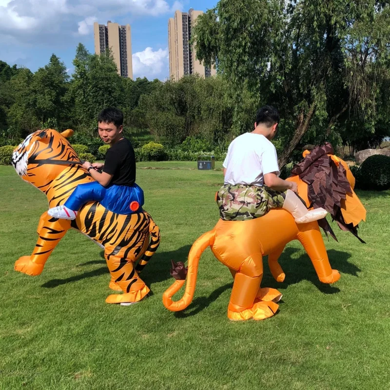 Disfraces inflables de tigre y León marrón para adultos, disfraz de fiesta de carnaval, juego de rol, Vestido de mascota para caminar de medio cuerpo para mujer y hombre