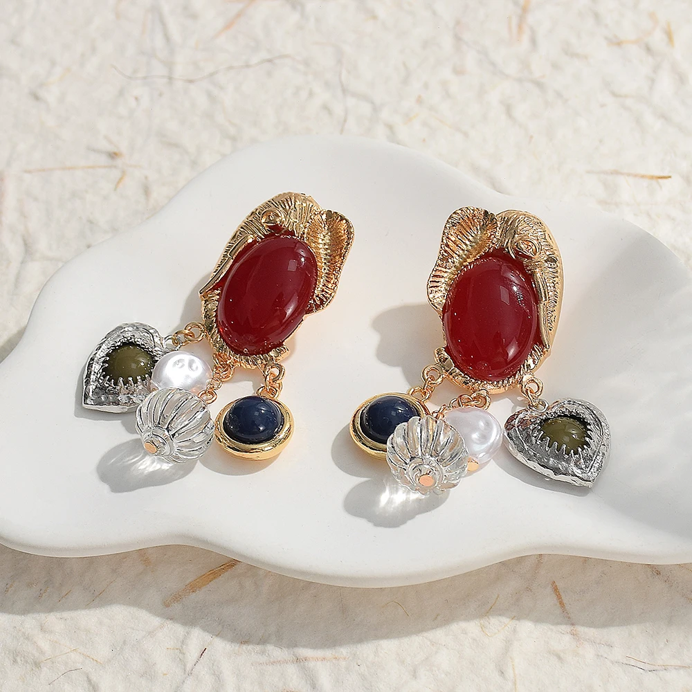 

Ethnic Resin Dangle Earrings Colorful Jewelry For Girls Artifical Stone Pendant Earrings Wedding Party Gifts