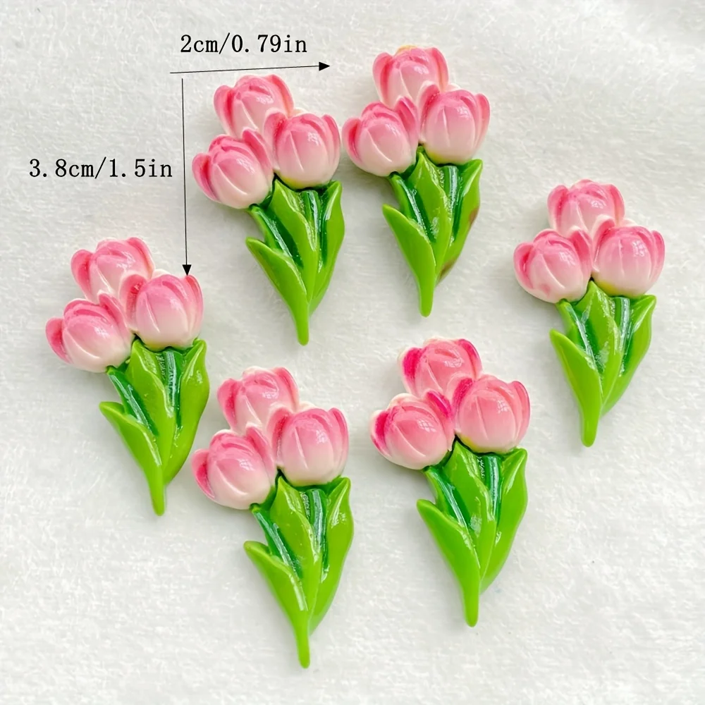 10pcs Resin Flower Statue Set - Flat Tulip Flowers for Scrapbooking, DIY Crafts and Holiday Decorations- No Electricity Required