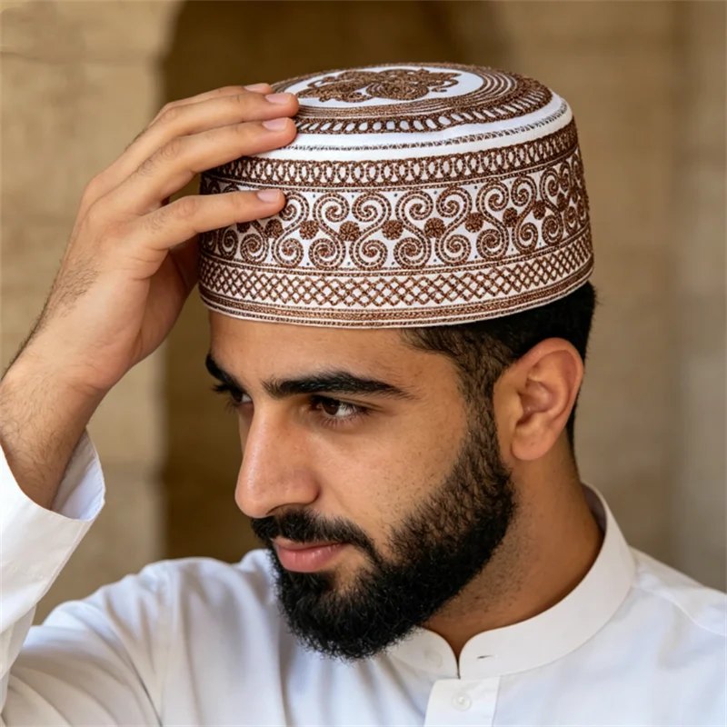 

Muslim Men Prayer Hats Cotton Embroidery Islam Ramadan Jewish Kippah Homme Hat Middle East Arab Musulman Turban Saudi Uae Cap