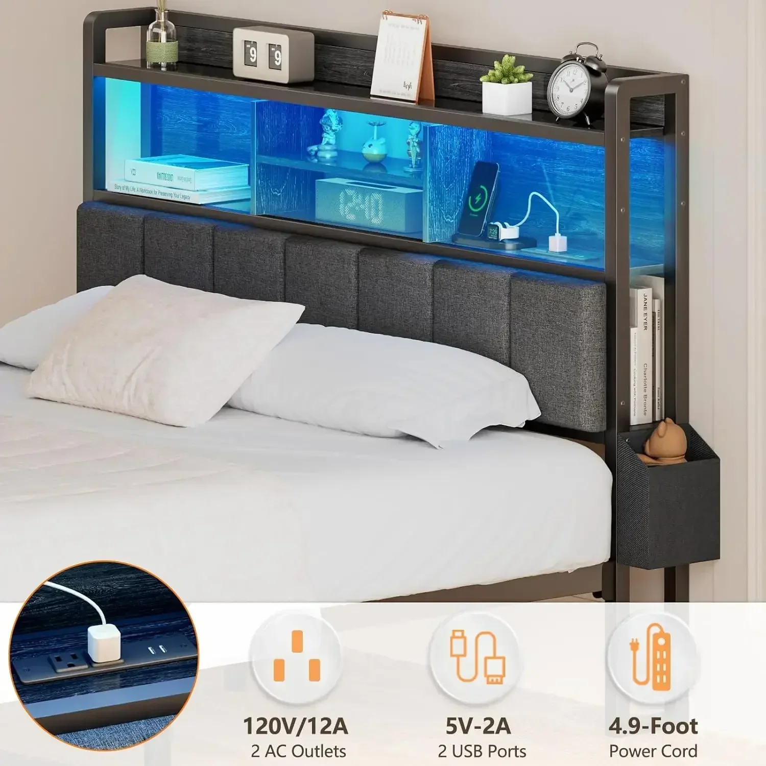 [Discounted Price!Free Shipping!]Hot-sellingQueen Bed Frame with Storage Drawers, Upholstered Headboard   Shelf,LED L