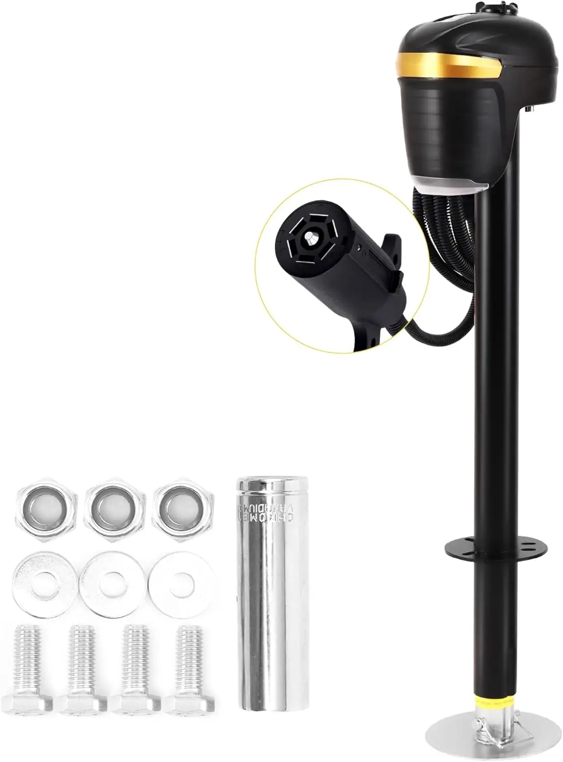 

12V Electric A-Frame Trailer Tongue Jack 5000lb, 7-Way Plug, 21' Lift, 4.5' Drop, Protective Cover