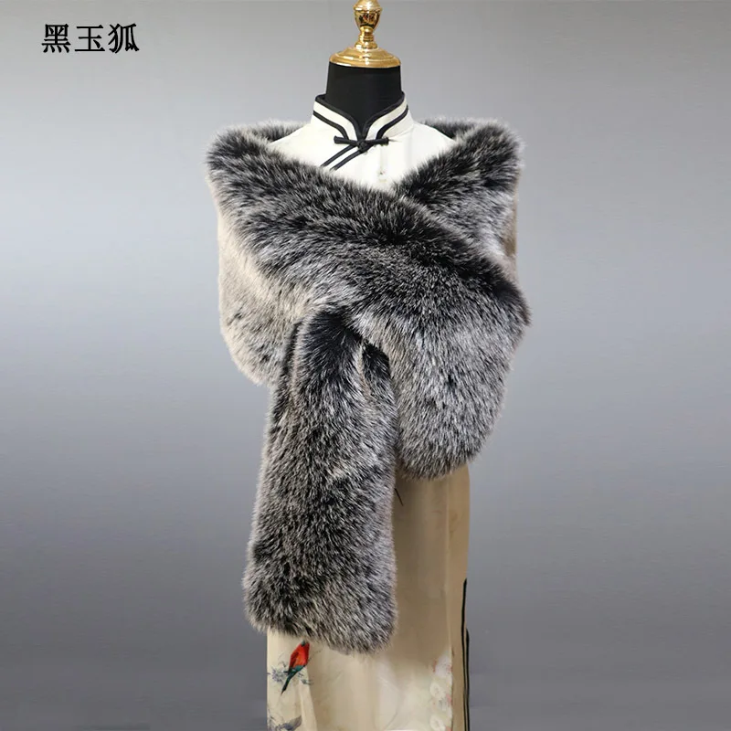 

33 Colors Women Criss-Cross Long Shawl Pashmina Luxury Faux Fox Fur Scarf Female Thick Ring Fashion Winter Warm Streetwear Wrap