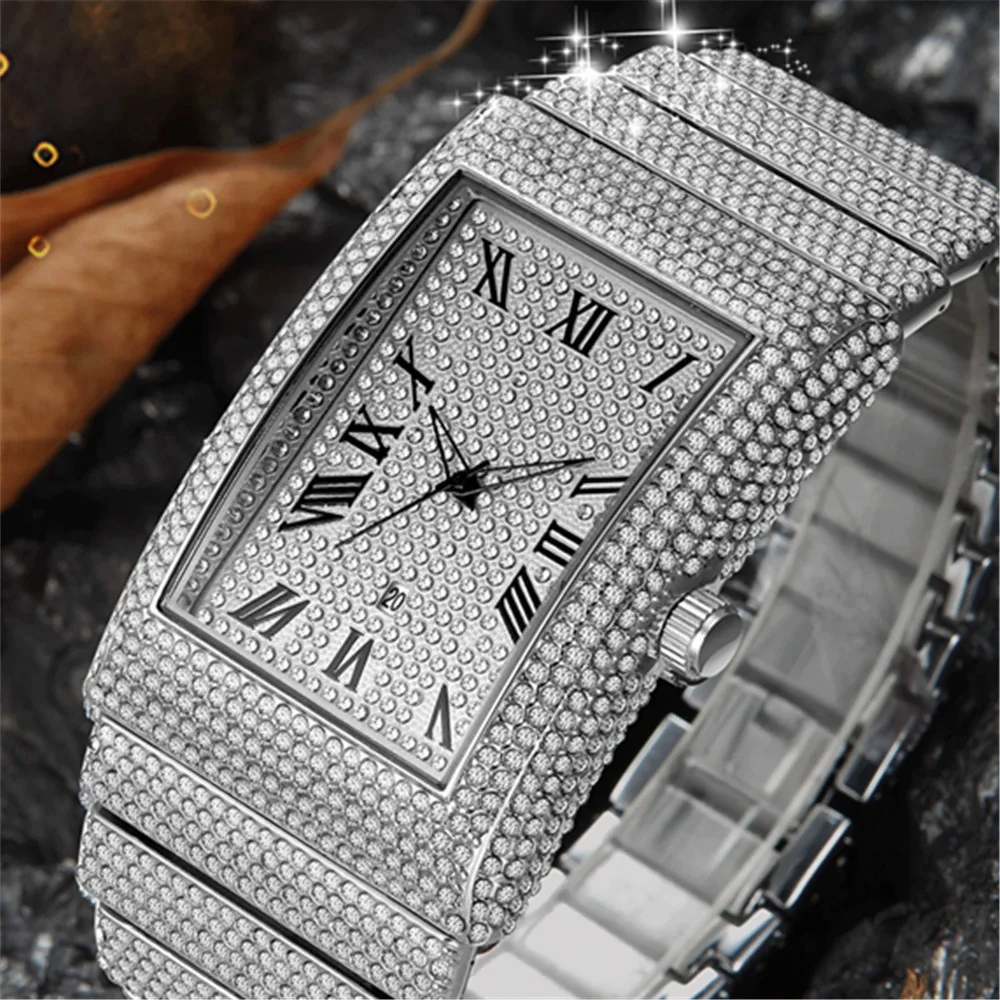 New Mens Watches Top Brand Luxury Diamond Iced Out Watch Hip Hop Calendar Quartz Wristwatches Men Male Clock Relogio Masculino