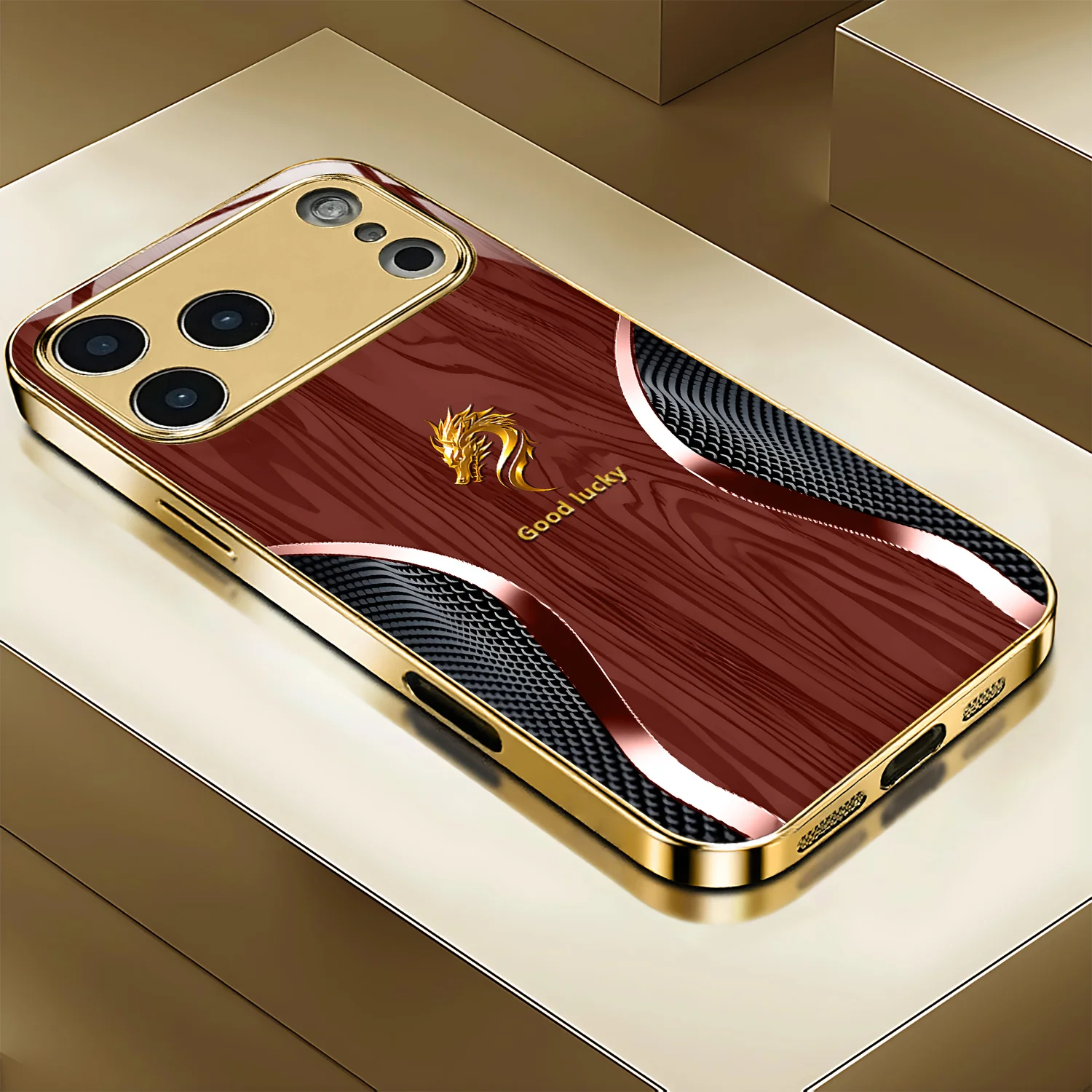 

Creative classic golden dragon pattern electroplated gold phone case for iPhone 17/16/15/13/13 /12/11/XR/XS/X tempered glass