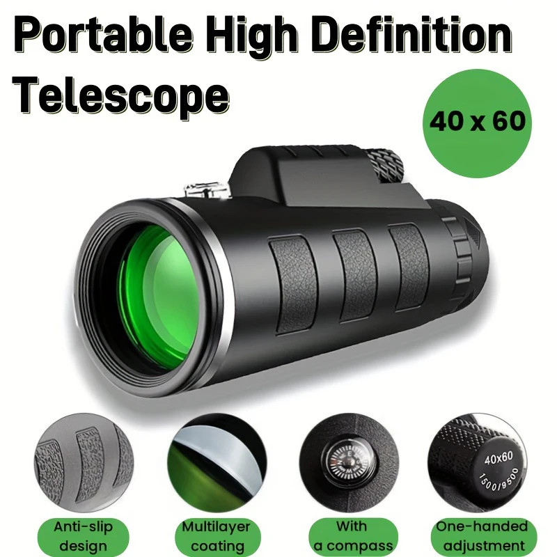 

HD FMC High-Power Monocular Telescope with Night Vision, Compass & Smartphone Adapter for Outdoor