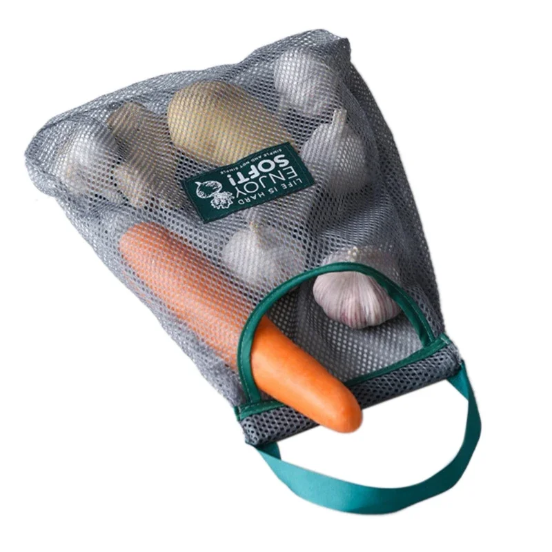 Kitchen Fruit Vegetable Storage Mesh Bag Wall-mounted Sundries Storage Bag Organize Portable Breathable Hanging Holder