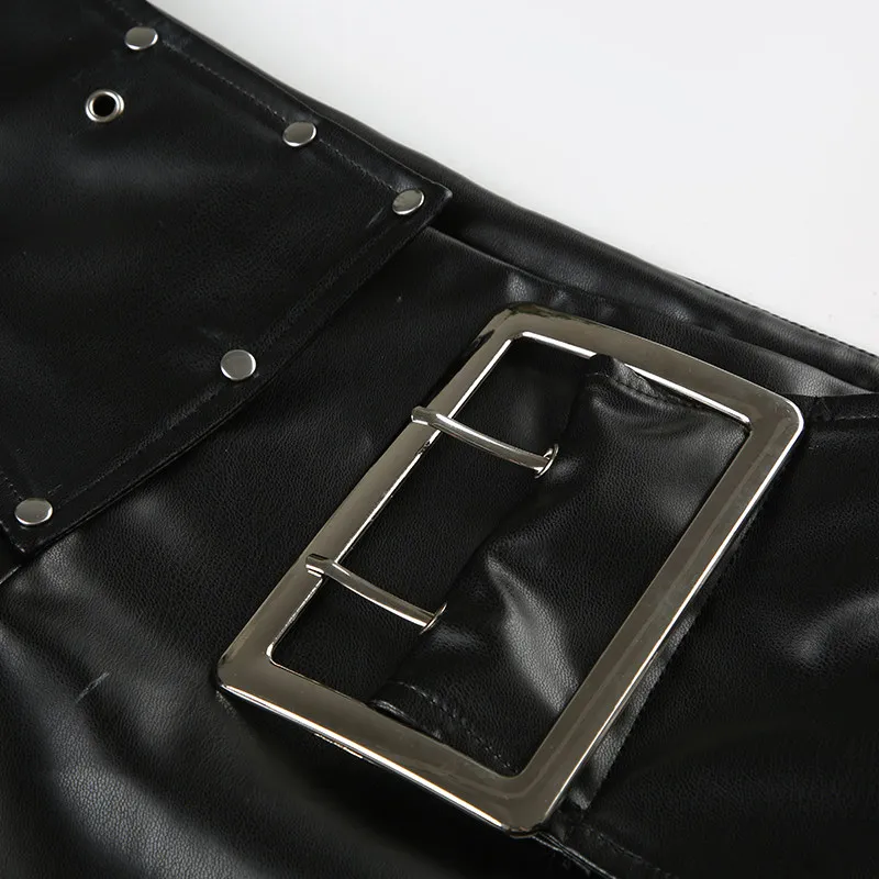 Women Black Gothic Emo Y2K Mini Shorts Sexy Wide Belt Leather Short Pants Low Waist Bodycon Shorts Micro Boot Short Summer 2026