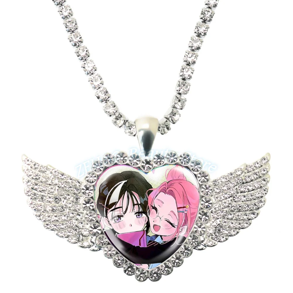 Hot selling 25mm Angel Wing Necklace Anime Alien Stage Glass Cabochon Accessories Glass Pendant Fan Gift