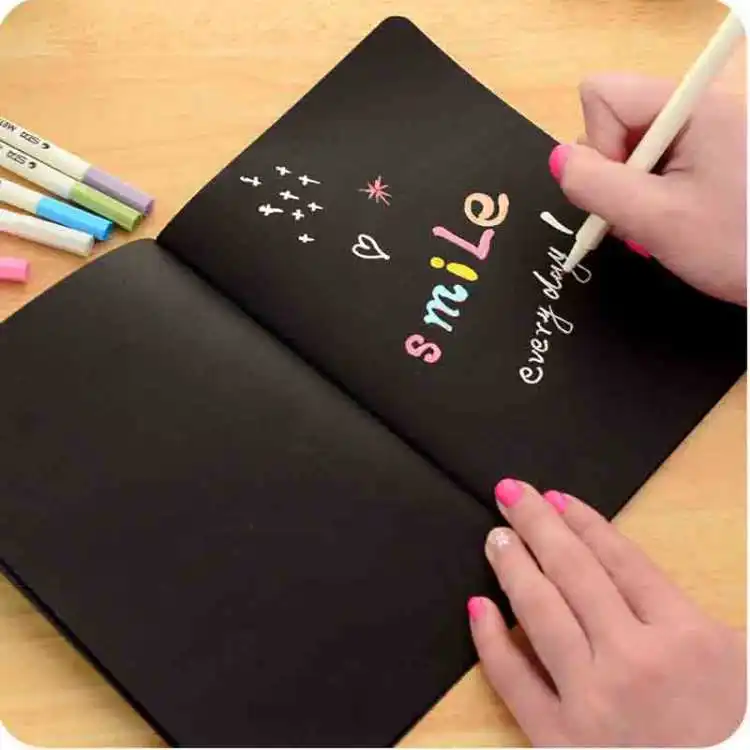 Diary Notebook Black Paper Notebook Diary Notepad Sketch Graffiti Notebook for Drawing Painting Office School Stationery Gifts