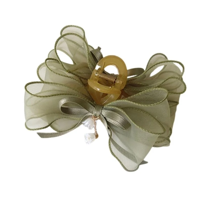 

5asd Ribbon Flower Hair Claw Clip Green Elegant Hair Catch Barrettes Hair Claw Clip
