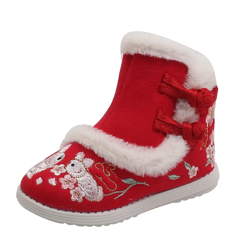 Zapatos Niña enfant botte de neige hiver fille ethnique coton chaussure haut en peluche princesse botte nouvel an Hanfu chaussure enfant chaussure Antique chaussure