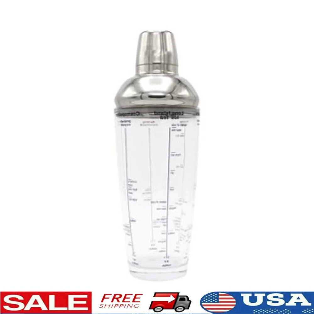 

Стеклянный шейкер для коктейлей на 24 унции с крышкой из нержавеющей стали, сито Jigger Step by Step Recipes Manhattan Mojito Margarita Martini Long