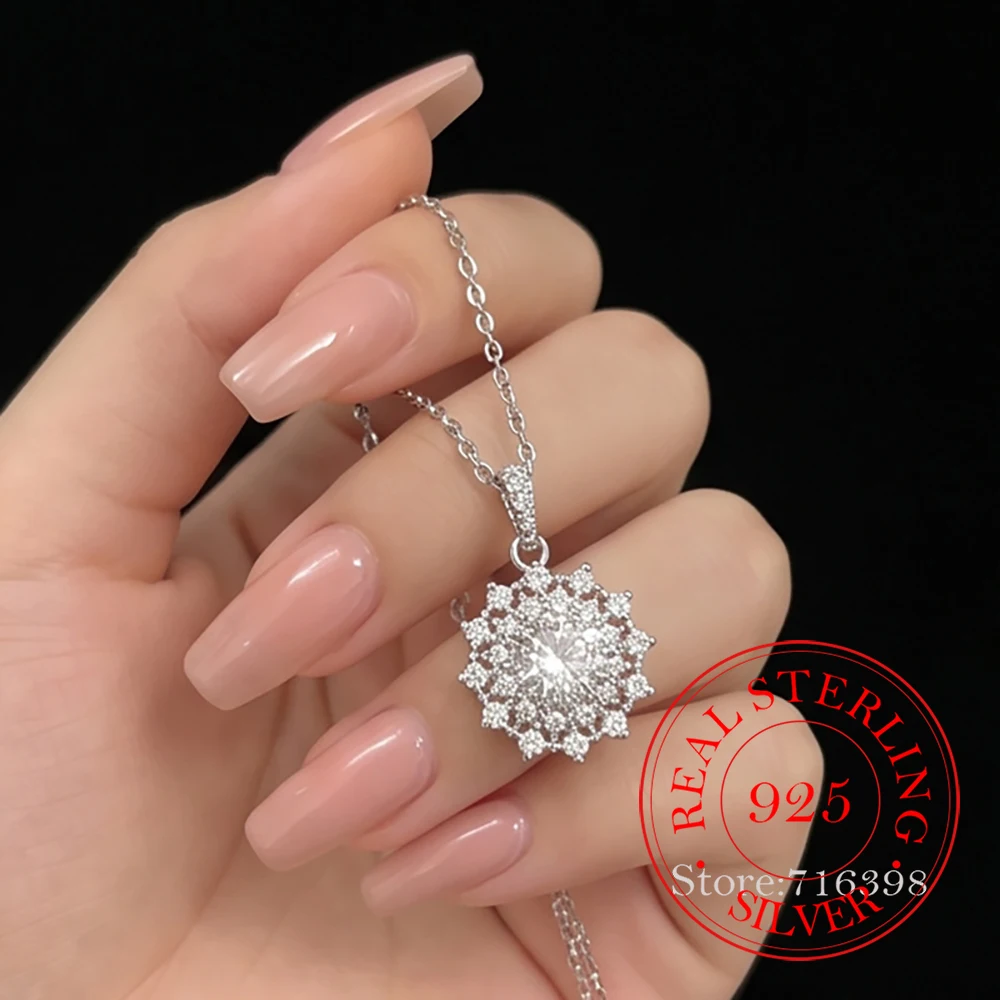 925 Sterling Silver Jewelry Luxury Round Zircon Crystsal Necklace Pendant for Women Wedding Party Jewelry For Girls Friend Gift