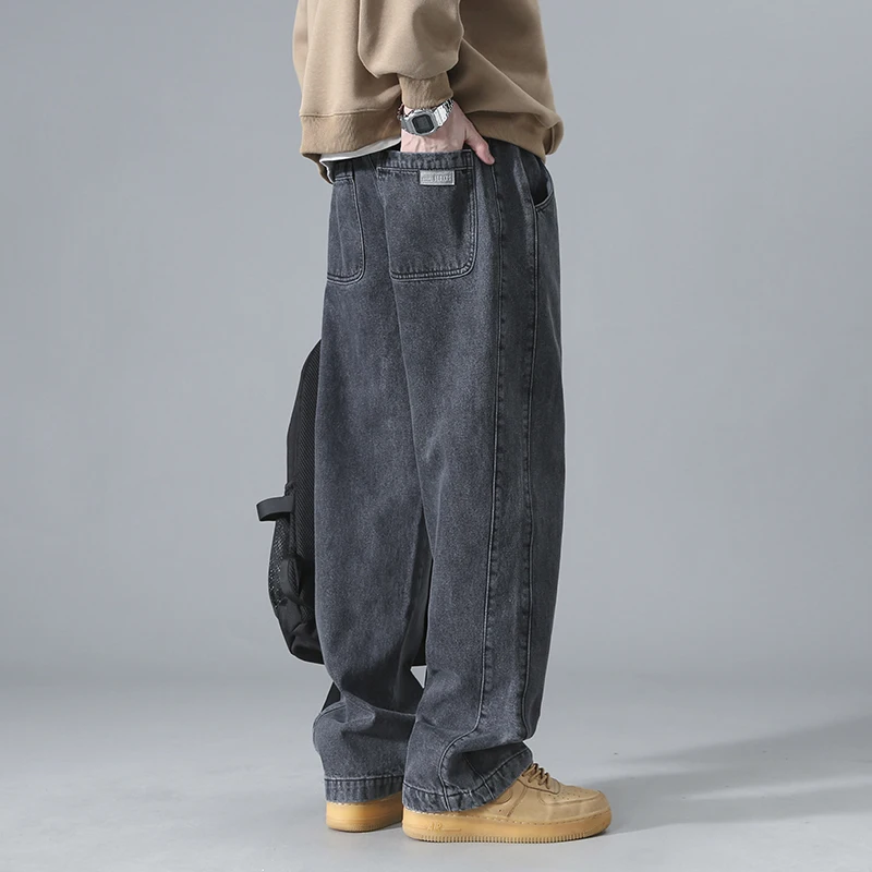 Men's Workwear Jeans Spring Autumn Wear Resistant Dirty Casual Fashion Urban Style Multi Pocket Loose Straight Tube Jeans