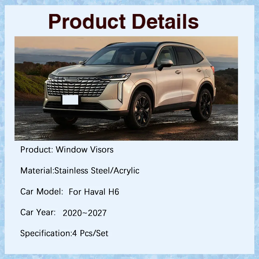 Car Window Visor For Great Wall Haval H6 III MK3 2020~2026 Car Length 4,653 mm Rain Guard Deflector Awning Cover Car Accessories