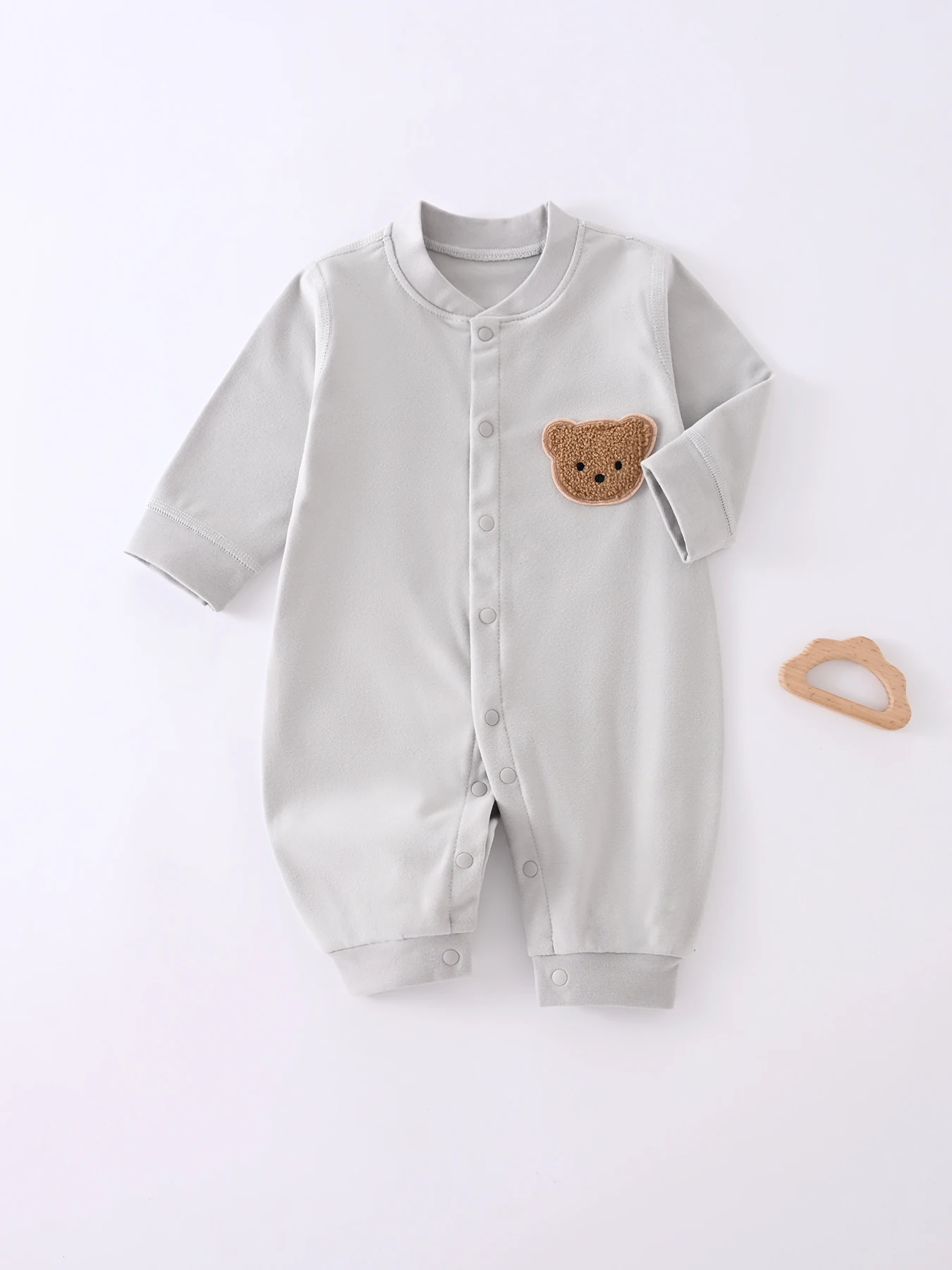 

Baby Long Sleeve Onesie Boys Girls Cute Bear Head Pattern Onesie Newborn Soft Breathable Onesie For Four Seasons