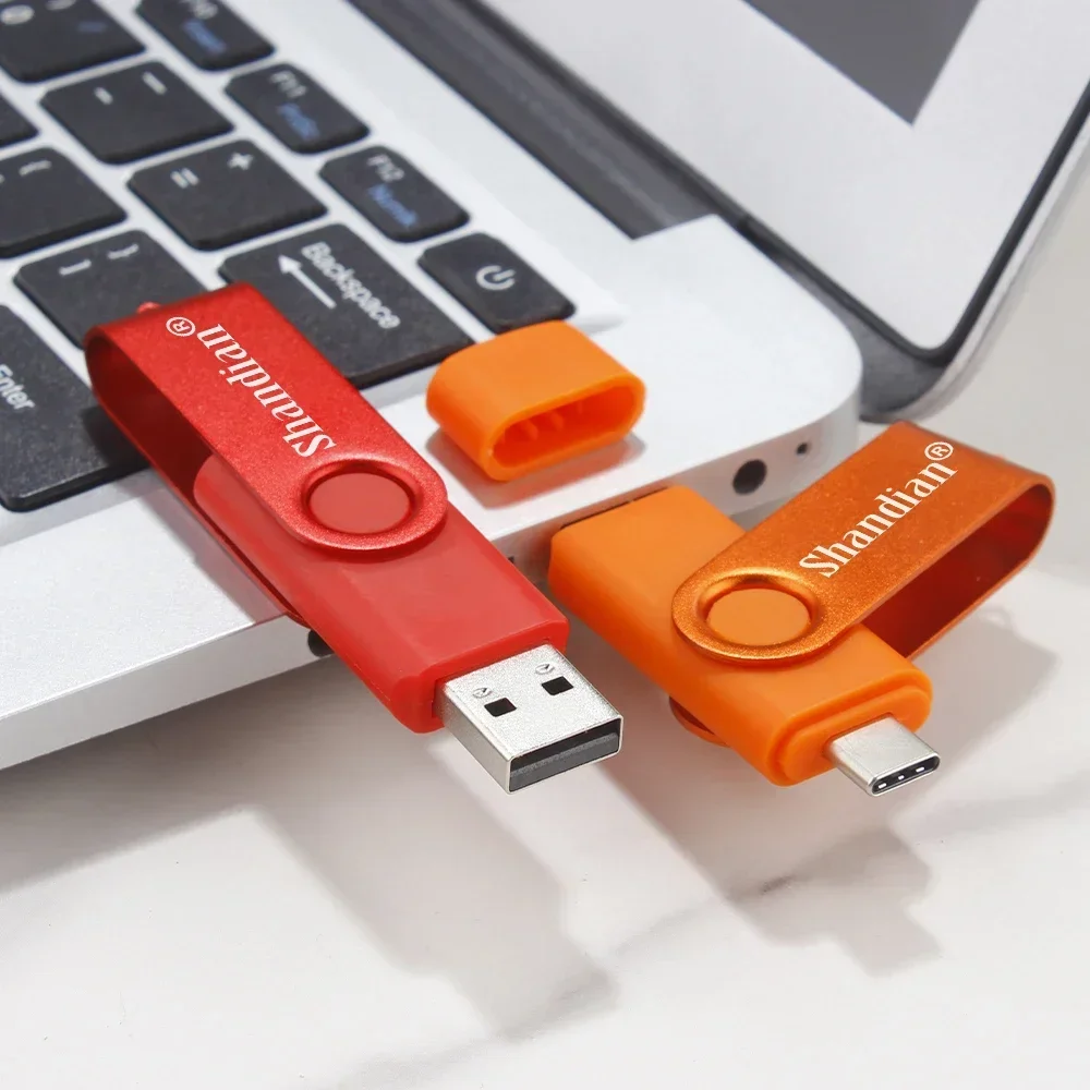 Orange TYPE-C 2in1 USB 2.0 Flash Drives 128GB Pen drive 4GB 32GB U disk 64GB High speed Memory stick with key chain Waterproof