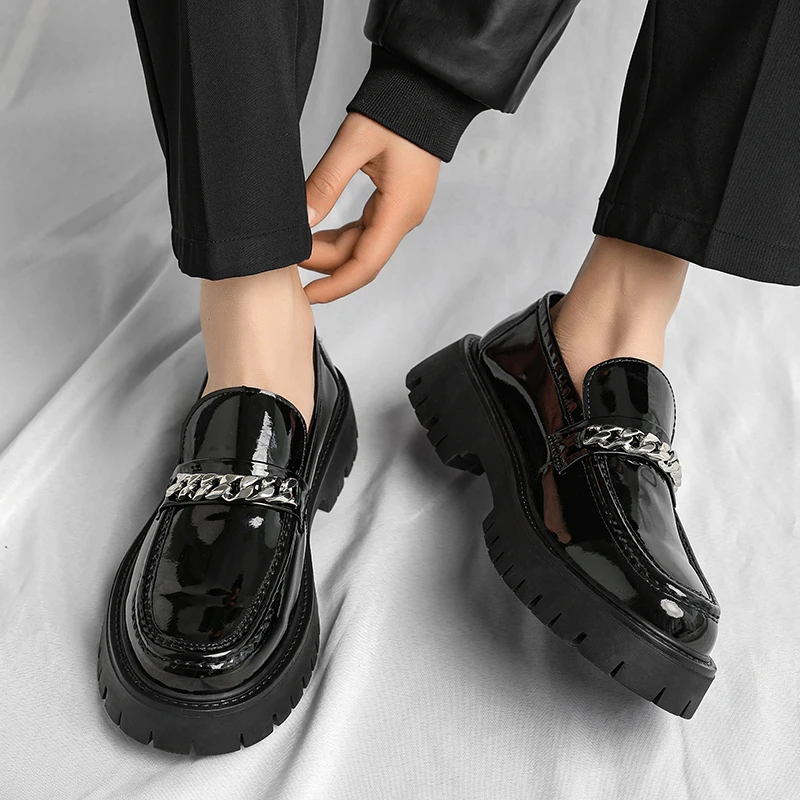 أحذية رجالية بنعل سميك طراز كلاسيكي غير رسمي 38-46 مكتب موضة حفلة سوداء سميكة سوليد المتسكعون في الهواء الطلق الشوارع العصرية #4