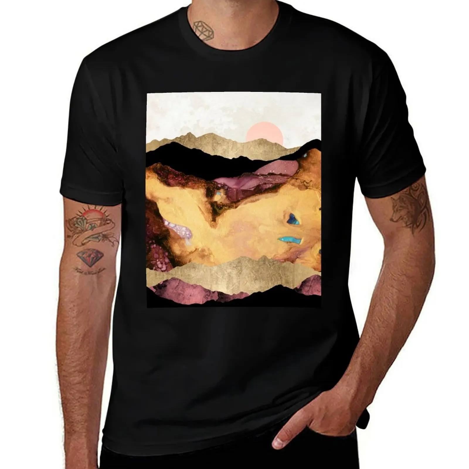 Mauve and Gold Mountains T-Shirt oversized t shirt new edition blanks graphic t shirt vintage mens shirts graphic tee