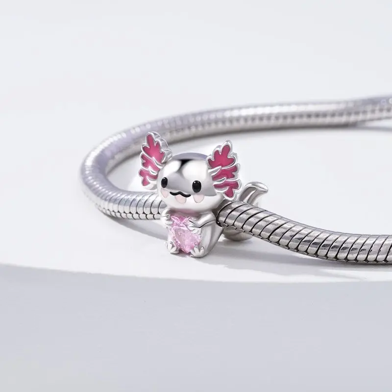 925 Sterling Silber Mexikanische Axolotl Umarmt Herz Edelstein Charme Fit Original Pandora Charme Armbänder Anhänger Schmuck Berloque