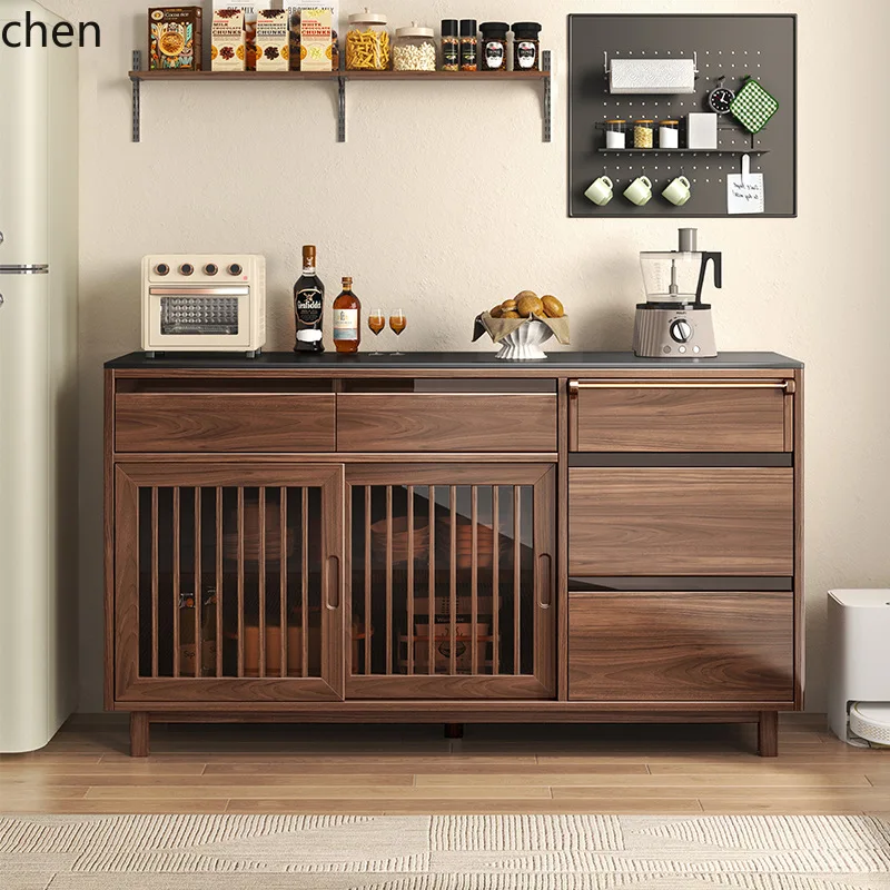HT Solid Wood Sideboard Cabinet Integrated Wall-Mounted Living Room Wall Storage Home Storage Cabinet Rock Board Tea Cabinet