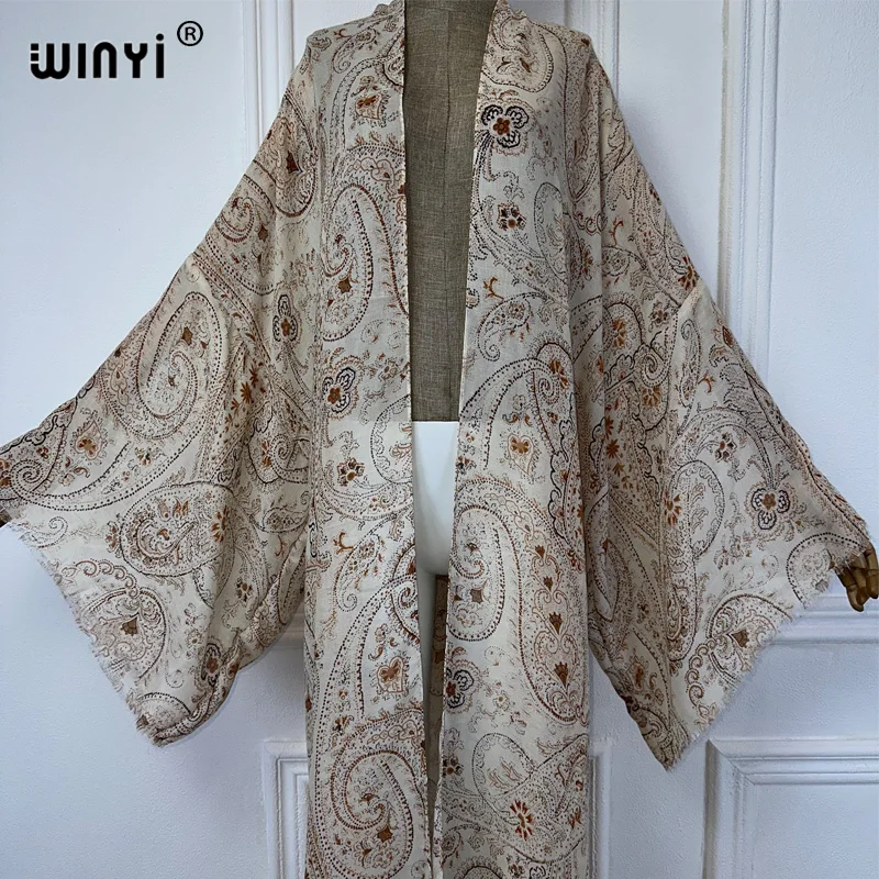 WINYI letni strój kimono afryka nadruk z orzechami nerkowca okrycie plażowe sukienka maxi swetry rozpinane odzież plażowa kobiety abaya dubaj