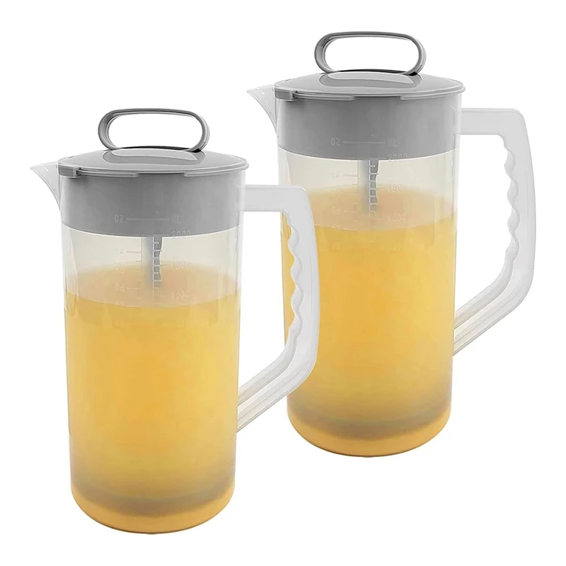 

Mixing Pitcher For Drinks, Manual Juice Jug With Sealing Lid, No Spill Juice Pitcher Beverage Container, 2000Ml 2Pcs