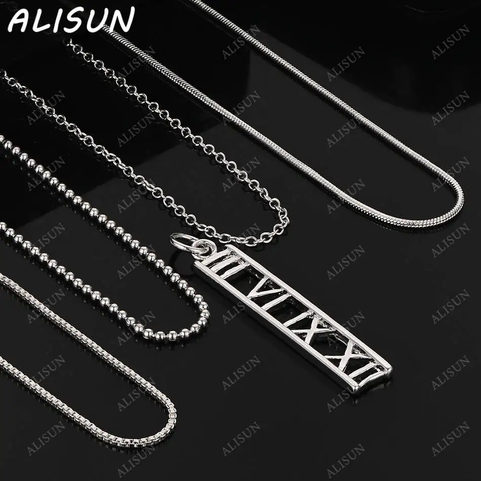 

ALISUN 40-75cm 925 Sterling Silver Design Roman Numerals Pendant Necklace For Women Men Creativity Gifts Street All-match Party