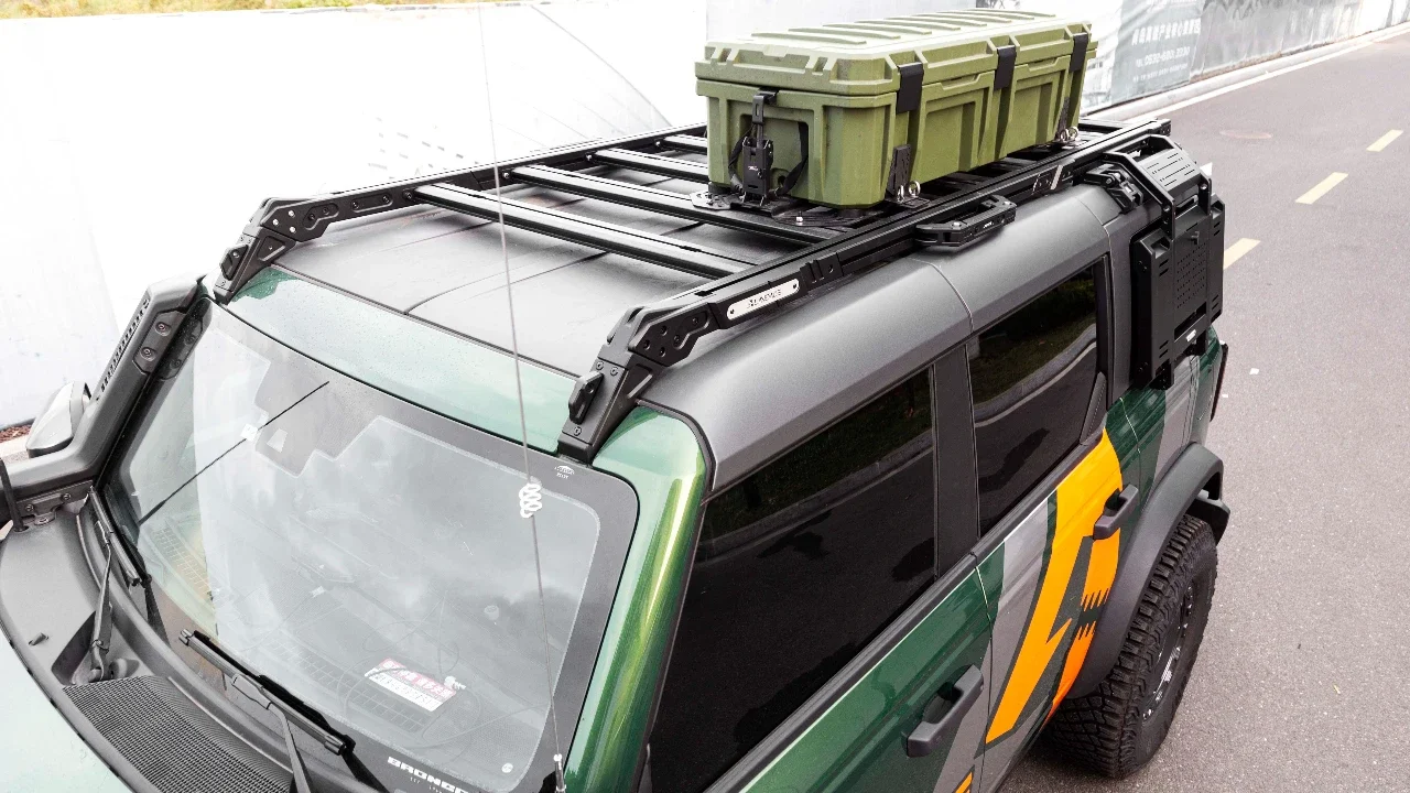 Universal Multifunctional  Aerodynamic Spoiler Design E-powder Coating Aluminum Alloy Roof Basket  Bronco Roof Rack