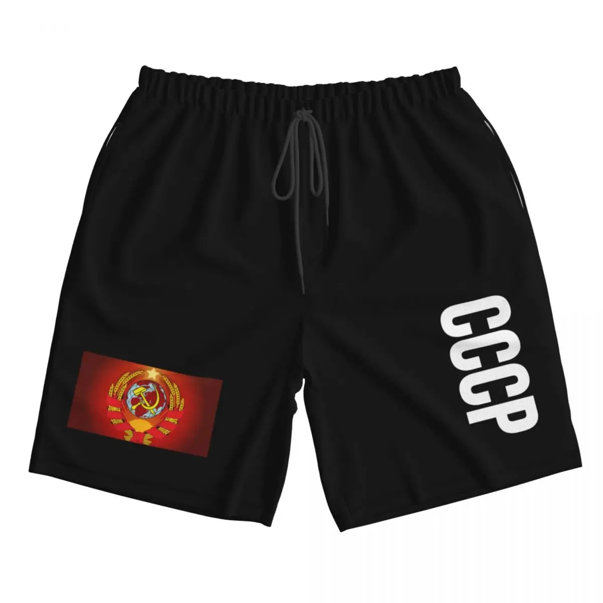 Drawstring Waist USSR Sports Shorts Hammer Sickle Star Soviet Symbol CCCP Text Print Unisex Travel Beach Jogger Casual Shorts