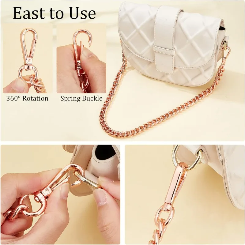 23.8” Flat Chain Strap Rose Gold Shoulder Bag Chain Strap Aluminum Purse Chain Replacement Chunky Metal Chain