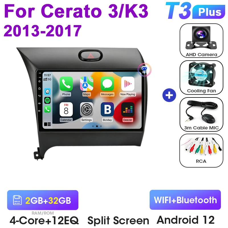 2 Din Android 12 Auto Radio Voor Kia K3 Cerato 3 Forte 2013-2017 Multimedia Video Speler Navigatie Gps 4G Carplay Auto Stereo Rds