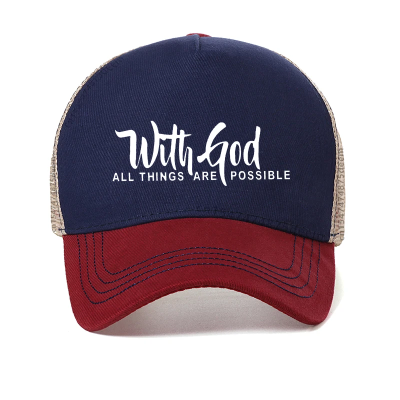 

With God All Things Are Possible Baseball Cap summer adjustable mesh trucker hat men Women Faith Christian hat Bone Garros
