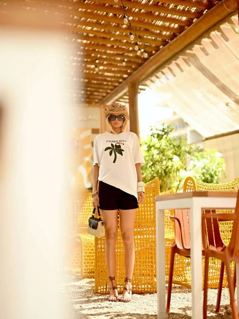 Retro American Summer Ocean Style Coconut Tree Parrot Print Spicy Girl Loose Short Sleeve T-Shirt Women's Trendy Cotton round...